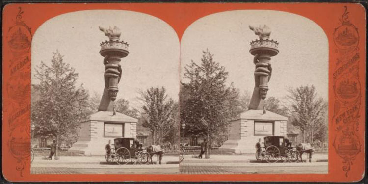 E. & H. T. Anthony, Publisher. Olympic Theatre, Hand Torch, Madison Square​, c1876. Albumen print. Robert N. Dennis Collection of Stereoscopic Views, The Miriam and Ira D. Wallach Division of Art, Prints and Photographs, Photography Collection, The New York Public Library.
