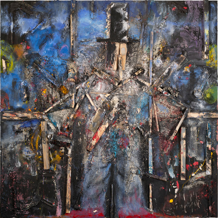 Jim Dine. Prophet in the Storm, 2020. Oil, acrylic and wood on panel, 246 x 246 x 19 cm (96 7/8 x 96 7/8  x 7 1/2 in). Image © Courtesy Templon, Paris – Brussels.