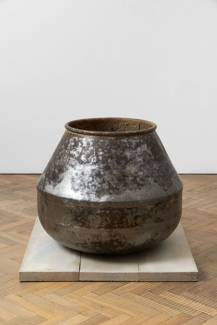Alexandre da Cunha. Urn V, 2013. Concrete mixer drum, paving slabs, 72 x 90 x 90 cm (28 3/8 x 35 3/8 x 35 3/8 in). © Alexandre da Cunha. Courtesy the artist and Thomas Dane Gallery. Photo: Ben Westoby.
