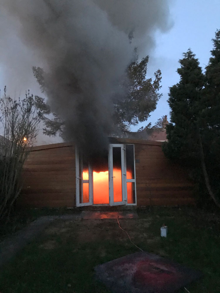 Tom de Freston's studio on fire. Courtesy the artist.