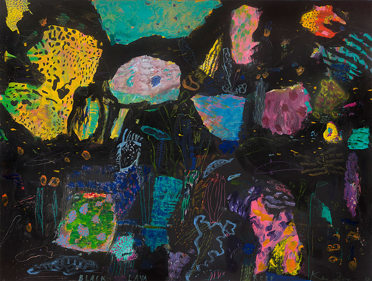 Ken Done. Black lava reef, 2020. Oil and acrylic on linen, 183 x 244 cm. © the artist.