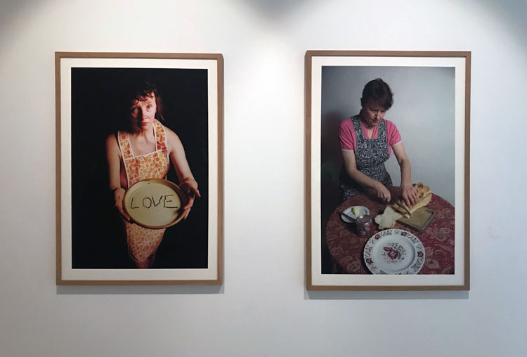Jo Spence. Early Mother, 1985 and Love on a Plate, 1989. Colour photographs. Glasgow Museum. Installation view photo: Christiana Spens.