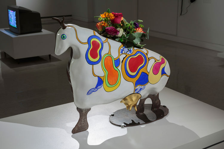 Niki de Saint Phalle. Vache Vase, 1992. Mixed media, polyester, iron, metal, 53 x 56 x 21 cm. Installation view, Gallery of Modern Art, Glasgow. Photo: Ruth Clark.