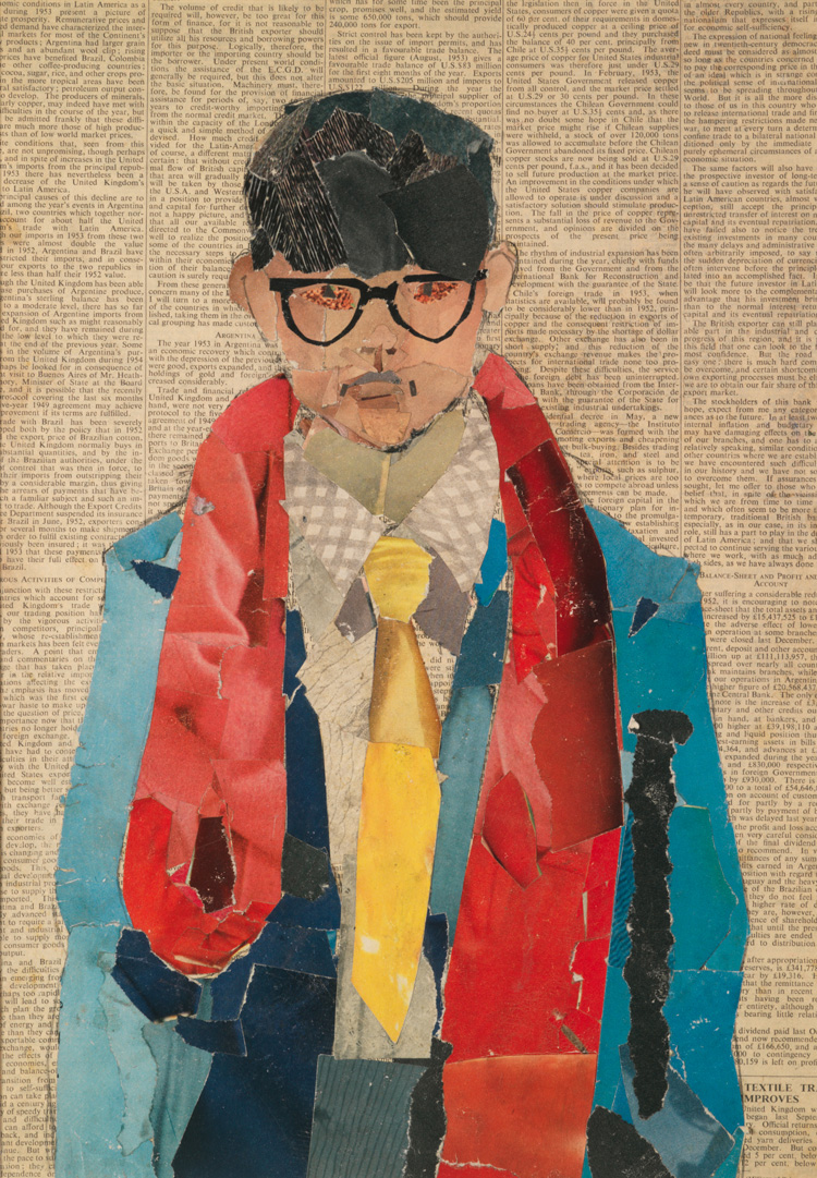 David Hockney. Self Portrait, 1954. Collage on newsprint, 16 1/2 x 11 3/4 in. © David Hockney. Photo: Richard Schmidt. Collection Bradford Museums & Galleries, Bradford, UK.