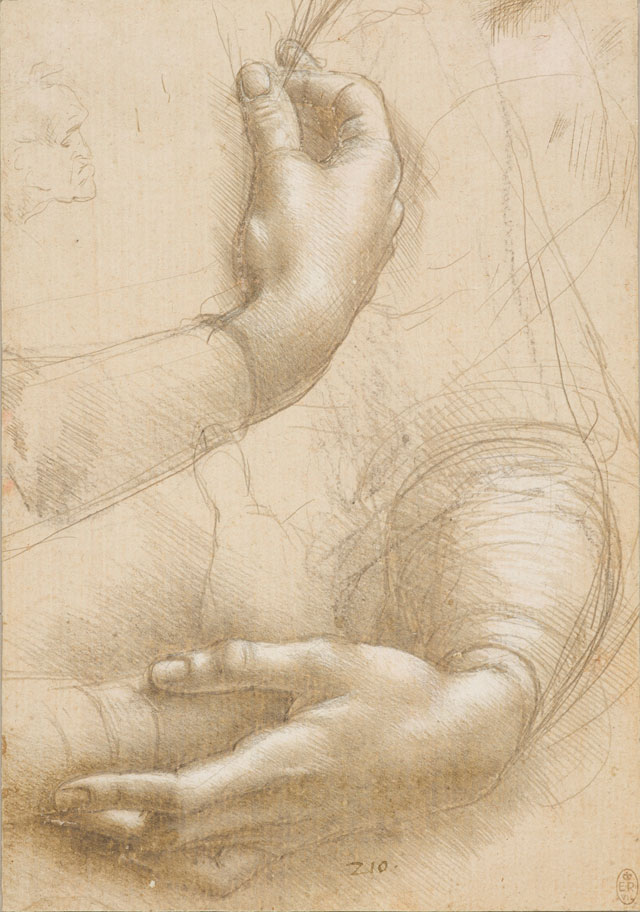 Leonardo da Vinci, A study of a woman's hands, c1490. Royal Collection Trust / © Her Majesty Queen Elizabeth II 2019.