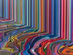 Ian Davenport. Mirrored Place, 2017 (detail). Acrylic on stainless steel mounted onto aluminium panel (with additional floor section), 118 1/8 x 157 1/2 in (300 x 400 cm). Courtesy Waddington Custot.