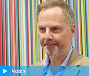 Ian Davenport talking to Studio International about his exhibition Colourscapes, at Waddington Custot Gallery, London, 18 September 2018. Photo: Martin Kennedy.