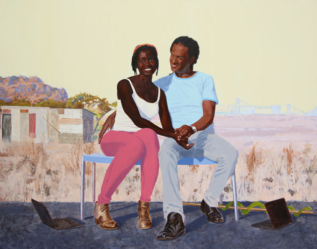 Kimathi Donkor. For Moses Had Married An Ethiopian Woman (Numbers 12-1), 2015. Oil and acrylic paints on canvas, 165 x 210 cm.