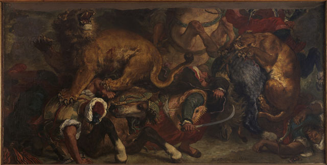 Eugène Delacroix. Lion Hunt, 1854-1855. Oil on canvas, 173 x 361 cm. Musée des Beaux-Arts, Bordeaux © Musée des Beaux-Arts, Bordeaux. Cliché L. Gauthier, F. Deval.