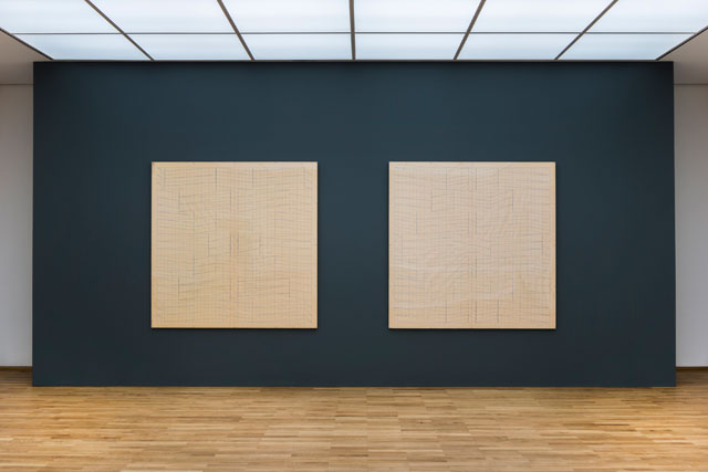 Installation view, Hanne Darboven, Konstruktion, 1966-67. Pencil and coloured pencil on graph paper, each 179.5 x 180.5cm. Staatliche Museum zu Berlin, Nationalgalerie. Copyright: Hanne Darboven Foundation. Photograph: Jan Windszus.