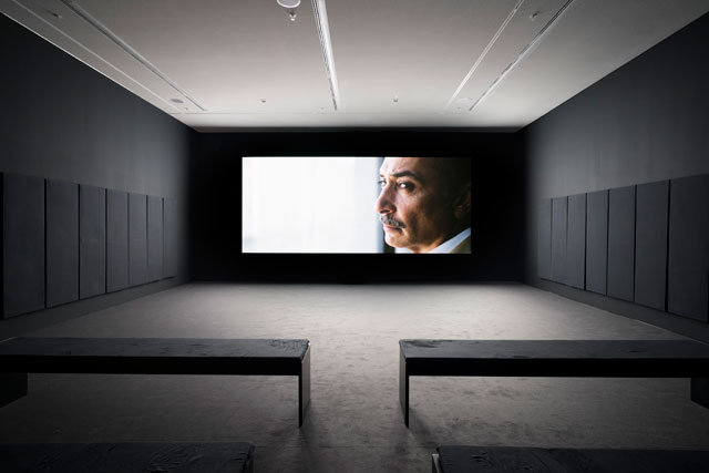 Naeem Mohaiemen. Tripoli Cancelled, 2017. Digital video, installation view, EMST—National Museum of Contemporary Art, Athens, documenta 14. Photograph: Mathias Völzke.