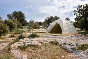 Rebecca Belmore. Biinjiya'iing Onji (From inside), 2017. Marble, Filopappou Hill, Athens, documenta 14. Photograph: Fanis Vlastaras.