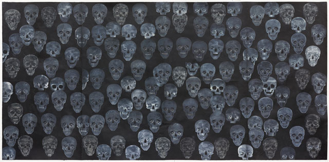 Peter Dreher. Skull, 2005. Gouache on paper, 150 x 300 cm.