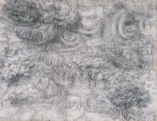 Leonardo da Vinci. Deluge with rocks, floods and a tree, c.1516. 15.8 x 20.3 cm. Royal Collection © 2006 Her Majesty Queen Elizabeth II.