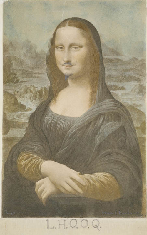 Marcel Duchamp, American, born France 1887-1968. <em>L.H.O.O.Q</em>, 1919. Rectified readymade: pencil on reproduction of Da Vinci's Mona Lisa 
19.7 x 12.4 cm. Private collection
 © 2006 Marcel Duchamp/Artists Rights Society (ARS), New York/ADAGP, Paris/Succession Marcel Duchamp.