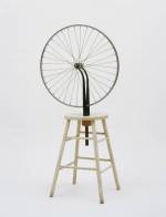 Marcel Duchamp, American, born France 1887-1968. <em>Bicycle Wheel (Roue de bicyclette)</em>, New York, 1951 (third version, after lost original of 1913). 
Metal wheel mounted on painted wooden stool, 128.3 x 63.8 x 42 cm. The Museum of Modern Art, New York. The Sidney and Harriet Janis Collection, 1967
 © 2006 Marcel Duchamp/Artists Rights Society (ARS), New York/ADAGP, Paris/Succession Marcel Duchamp.