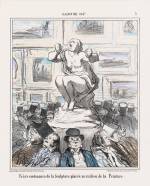 Honoré Daumier. Salon de 1857 ... Triste Contenance de la Sculpture, 22 July 1857. Lithograph, second state, album impression, hand-coloured, 33 x 24.5 cm. Museum of Fine Arts, Boston. Bequest of William Perkins Babcock.