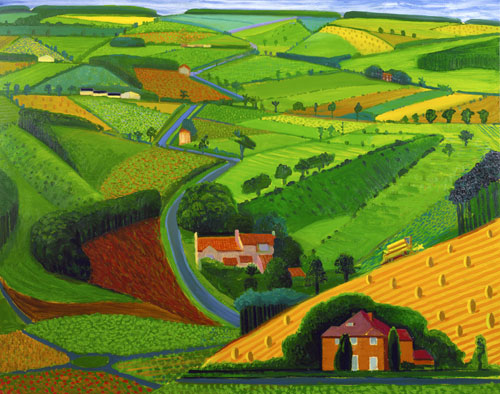 David Hockney. <em>The Road Across the Wolds</em>, 1997. Oil on canvas, 121 x 152 cm. Private Collection, Copyright David Hockney. Photograph: Steve Oliver.