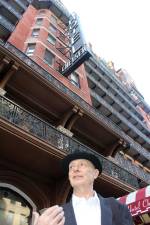 David Remfry outside the Chelsea Hotel, November 2011. Photograph: Miguel Benavides. © Studio International.