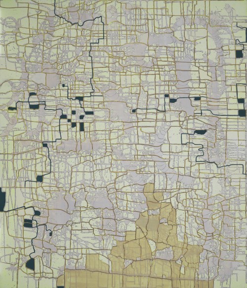 Lisa Corinne Davis. Fallacious Matrix, 2014. Oil on panel, 56 x 48 in.