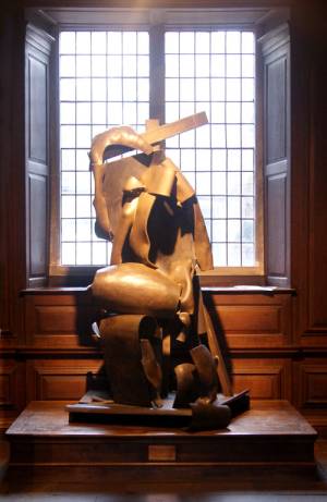 Sir Anthony Caro. <em>Deposition</em>, 2001. In situ at Christ's College ante-chapel. Bronze and brass.
