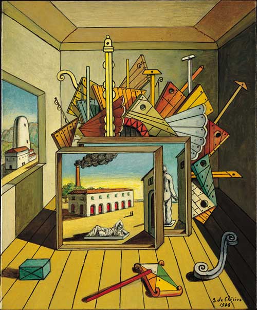 Giorgio de Chirico. Metaphysical Interior with Factory, 1969. Oil on canvas. 64.5 x 53.5 cm. Fondazione Giorgio e Isa de Chirico, Rome.