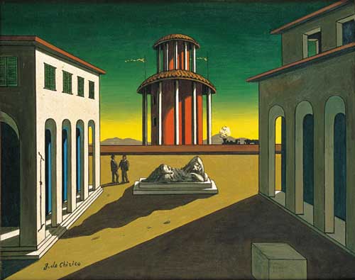 Giorgio de Chirico. Piazza d'Italia, 1961. Oil on canvas 40 x 50.5 cm. Collection of Derek Power, London.