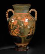 Pottery: black-figured amphora: the death of Priam. Greek, 550BC-540BC (circa). Vulci, Lazio, Italy. © The Trustees of the British Museum.