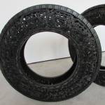 Wim Delvoye. Car Tyre, 2010. Handcarved car tyres, 71 x 14 cm. Gary Tatintsian Gallery.