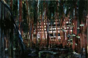 Peter Doig. Cabin Essence, 1993–94. Oil on canvas, 230 x 360 cm. Private collection
