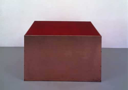 Donald Judd, <em>Untitled</em> 1972. Copper and light cadmium red enamel on aluminium. 91.4 x 152.4 x 152.4 cm. Tate. Lent by the American Fund for the Tate Gallery 1992. © 2004 Judd Foundation/ Licensed by VAGA, New York/DACS, London