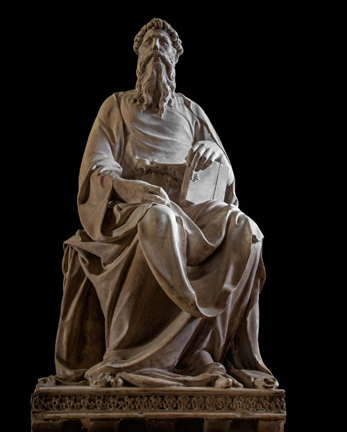 Donatello. St. John the Evangelist, 1408–15. Marble, 212 × 91 × 62 cm (83½ × 35¾ × 24½ in). Opera di Santa Maria del Fiore. © Opera di Santa Maria del Fiore / Antonio Quattrone.