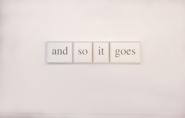 Matt Donovan & Hallie Siegel. and so it goes, 2016. Relief print, 195.6 x 43.2 cm (77 x 17 in), (quadriptych). Photograph: Patricia Farrelly.