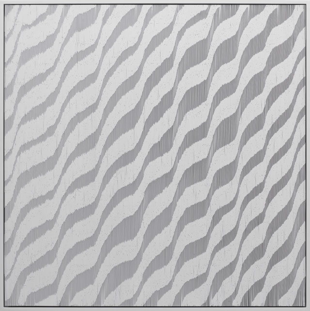 ﻿Tara Donovan. Composition (Cards), 2017. Styrene cards and glue, 99.7 x 99.7 x 10.2 cm (39-1/4 x 39-1/4 x 4 in). © Tara Donovan. Photograph: Kerry Ryan McFate, courtesy of Pace Gallery.