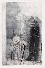 Kate Downie. Ghost Sun in the Northern City, 2013. Monoprint with drypoint and collage on paper, 25 x 16 cm. Copyright the artist. Photograph: Michael Wolchover.