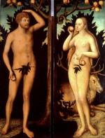 Lucas Cranach, <i>The Younger Adam and Eve</i>, after 1537. Oil on limewood panel. 171 x 63 cm © Gemaldegalerie Alte Meister, Staatliche Kunstammlungen, Dresden