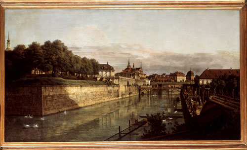 Bernardo Bellotto, <i>The Moat of the Zwinger in Dresden</i>, between 1749-53. Oil on canvas. 133x 235 cm. Photo: Hans-Peter Klut© Gemaldegalerie Alte Meister, Staatliche Kunstsammlungen, Dresden