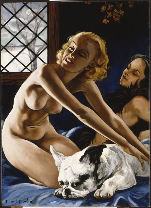 Francis Picabia. <em>Femmes au Bull-Dog,</em> 1940-1942. Oil on cardboard, 105 x 76 cm. Centre Pompidou © ADAGP, Paris and DACS, London 2008