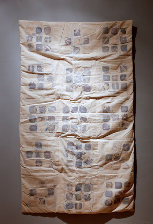 Anna Dumitriu. MRSA Quilt Installation view at Art Laboratory Berlin. Photograph: Tim Deussen.