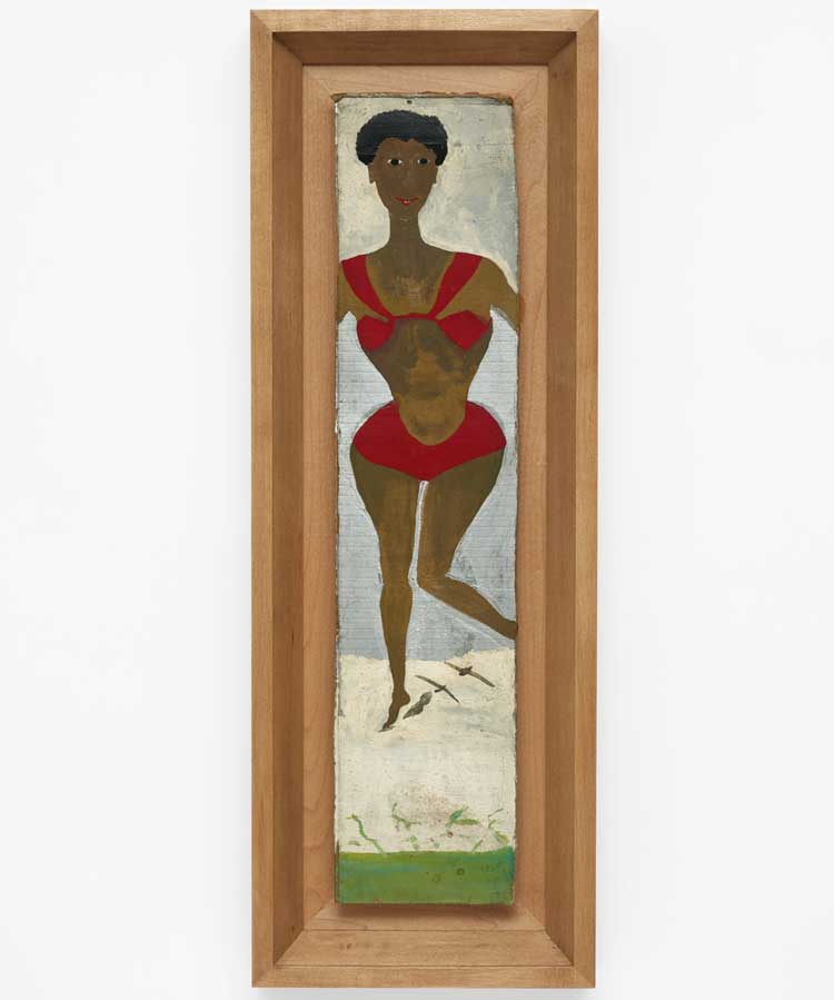 Frank Walter, Out of the Swim. undated. Oil on cardboard, 61.3 x 21.6 cm (frame) 24 1/8 x 8 1/2 in. Photo: Andy Keate.