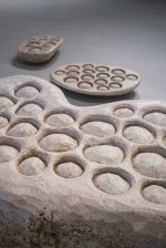 Solange Pessoa, Nihil Novi Sub Sole, 2019–21. Carved soapstone sculptures, installation view, Erasure, Goodwood Art Foundation. Photo: Toby Adamson.