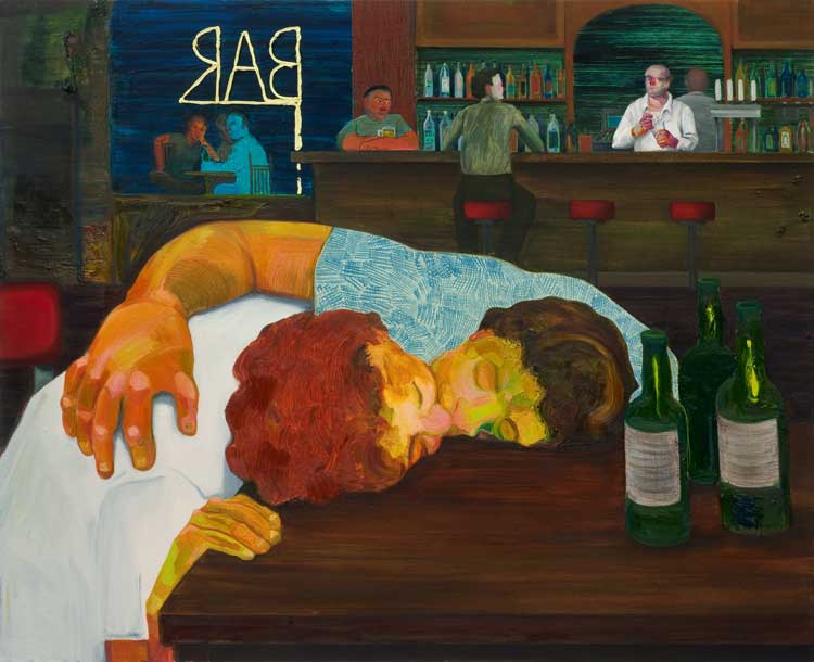 Nicole Eisenman, Sloppy Bar Room Kiss, 2011. Oil on canvas, 99.1 × 121.9 cm. Collection of Cathy and Jonathan Miller. Image Courtesy of the artist and Vielmetter Los Angeles. Photo credit: Robert Wedemeyer.