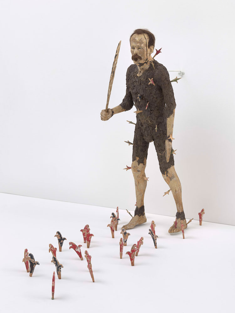 Juan Francisco Elso. Por América (José Martí), 1986. Wood, plaster, earth, pigment, synthetic hair, and glass eyes. Courtesy of the Hirshhorn Museum and Sculpture Garden, Smithsonian Institution, Washington, DC, Joseph H. Hirshhorn Purchase Fund, 1998. Photo: Ron Amstutz.