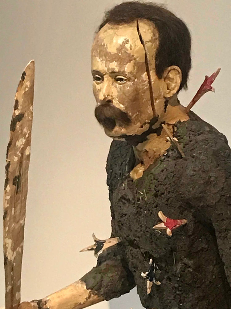 Juan Francisco Elso. Por América (José Martí), 1986 (detail). Wood, plaster, earth, pigment, synthetic hair, and glass eyes. Courtesy of the Hirshhorn Museum and Sculpture Garden, Smithsonian Institution, Washington, DC, Joseph H. Hirshhorn Purchase Fund, 1998. Photo: Marie Pohl.