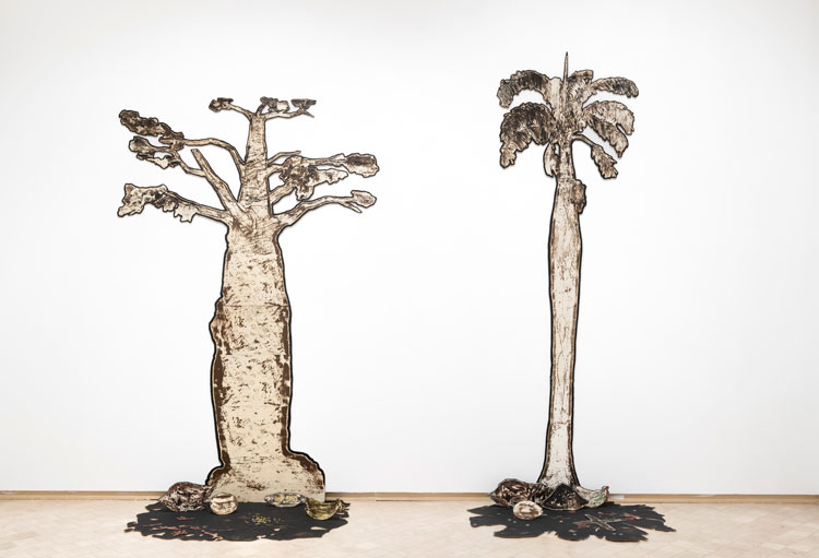 Juan Francisco Elso. La ceiba and La palma (The Kapok and The Palm) 1983. Mixed media installation (screenprint mounted on cardboard and wood). Courtesy of Fondo Magali Lara, Centro De Documentación Arkheia, MUAC.