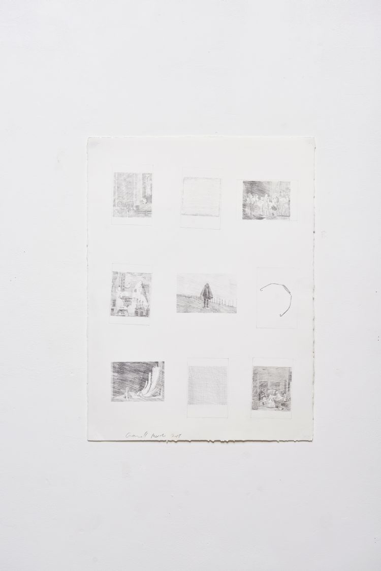 Simón Granell. Nine postcards, 2018. Transferred graphite on paper. Photo: James Gardiner