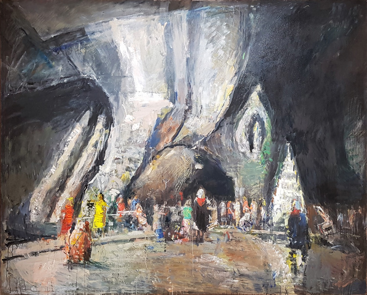 Anthony Eyton. The Grotto, Lourdes. Final exhibition version. Photo: Juliet Rix.