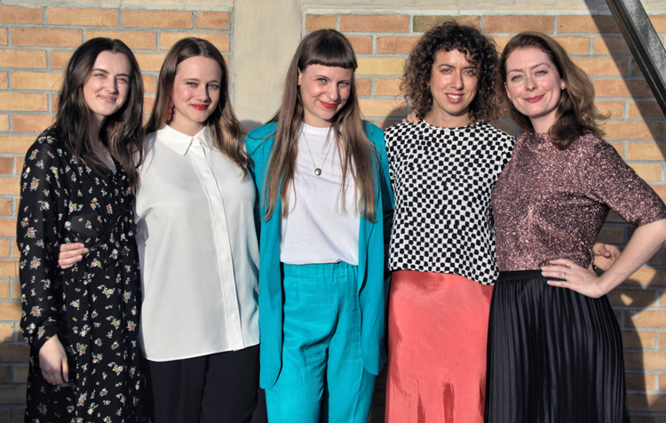 Block Universe Team. Left to right: Sara Muthi (Assistant), Tatjana Damm (Managing Director), Katharina Worf (Director of International Programme and Curator), Xica Aires (Head of Production), Louise O’Kelly (Founding Director and Curator). Photo: Tim Haber, courtesy Block Universe and E-Werk Luckenwalde.