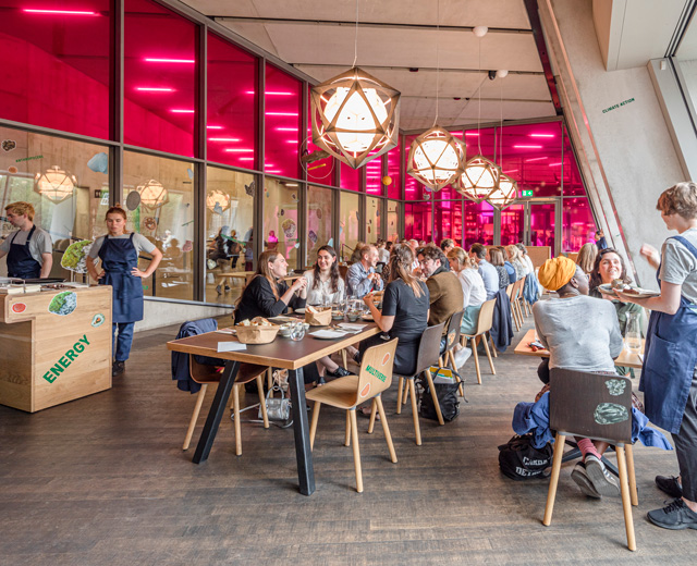 Installation view of Tate Modern’s Terrace Bar featuring artworks and lamps by Olafur Eliasson. Photo: Anders Sune Berg.