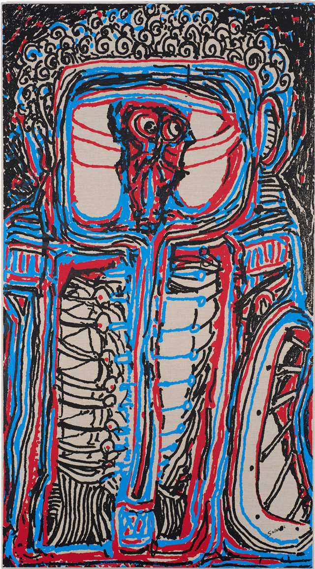 Ibrahim El-Salahi. Pain Relief, 2019. Monoprint on calendered Belgian linen, 201 x 111 cm (79 1/2 x 43 3/4 in).